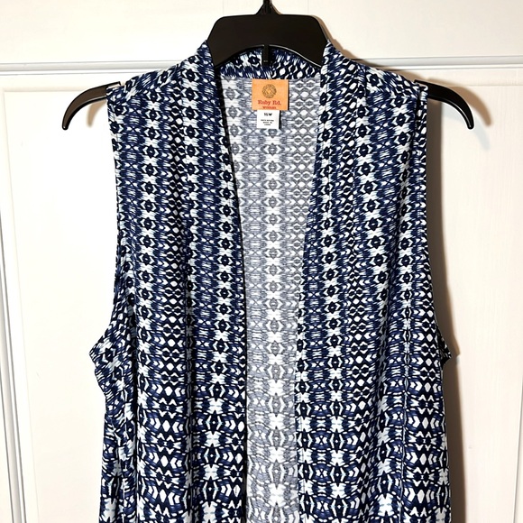 Ruby Road BOHO long vest / duster blue and white ethnic print, Women's 16W - Picture 4 of 12
